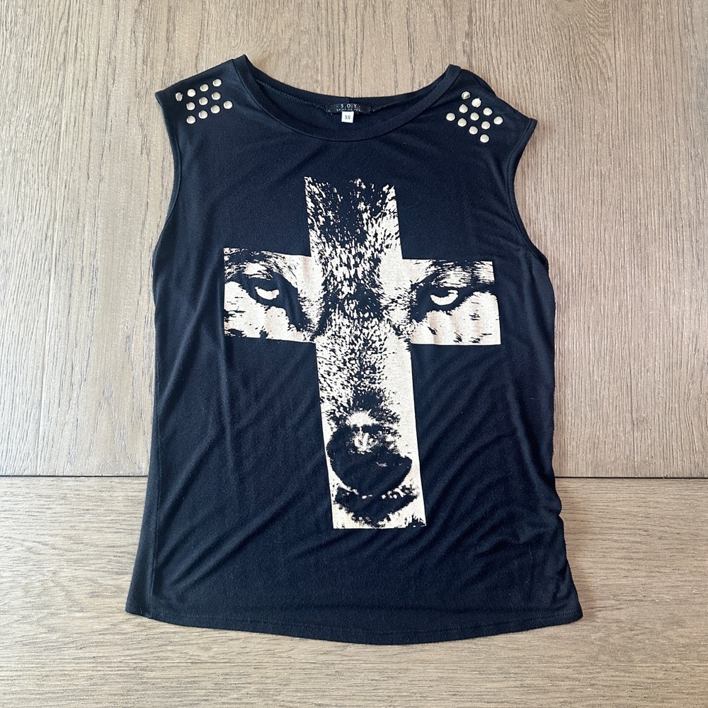 S.O.Y. shine on you Graphic Tank Top Size XS Black